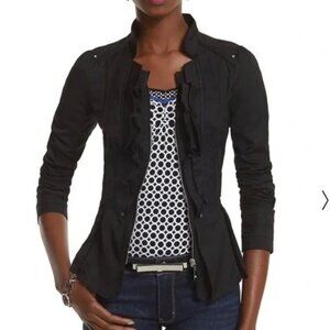 White House Black Market WHBM Black Half-Zip Ruffle Detail Blazer Jacket